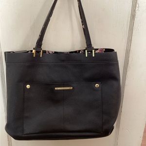 Steve Madden Tote Bag Purse Black with Floral Interior Large Size